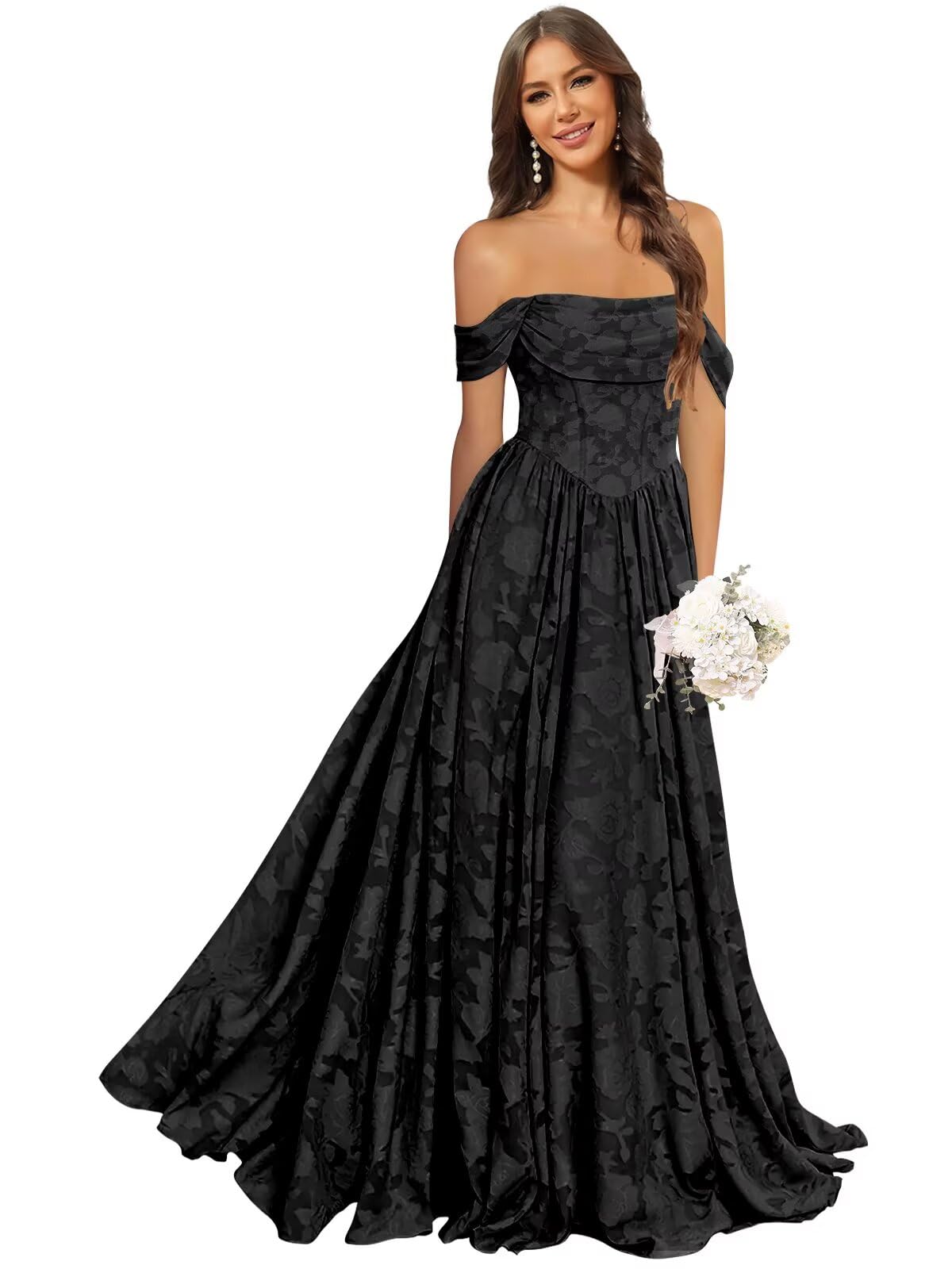 Jacquard Chiffon Bridesmaid Dresses Long Off The Shoulder Formal Evening Dress for Women