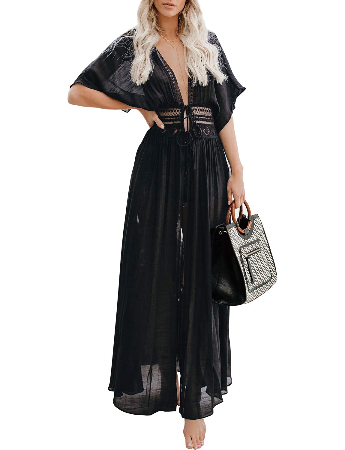 Women's Boho Long Kimono Cardigans Chiffon Casual Open Front Cover Ups Tops