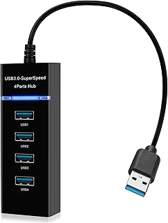 USB 3.0 Hub, 4-Port USB Hub, 5Gbps Multiport USB Splitter, Multi USB Port Expander with 1ft Extended Cable, for MacBook Pro Air, Dell, Asus, HP, Laptop, Xbox, Flash Drive, HDD, Printer, Camera, Mouse