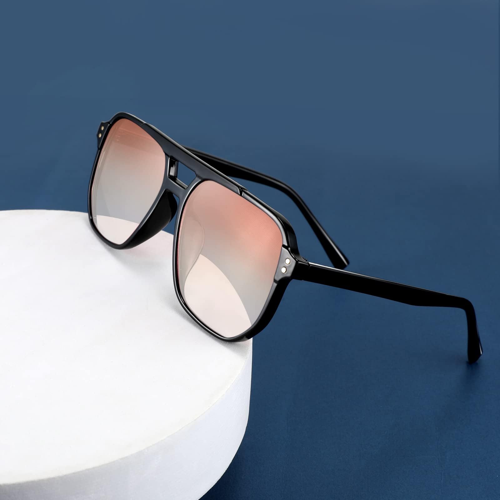 FEISEDY Retro Lunettes de Soleil Carrées Femme Homme 70s Vintage Lunettes Classique avec Double Pont Protection UV400 B2835