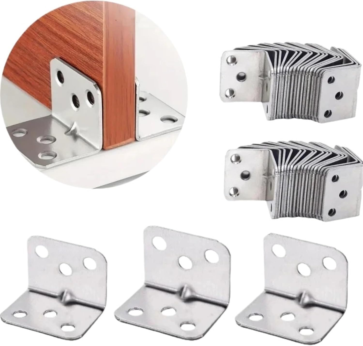 L Corner Brackets 20pcs Stainless Steel L-Shaped Corner Code 90 Degree Hardware Right Angle Bracket for Shelves Wood Furniture Cabinet Chair Drawer