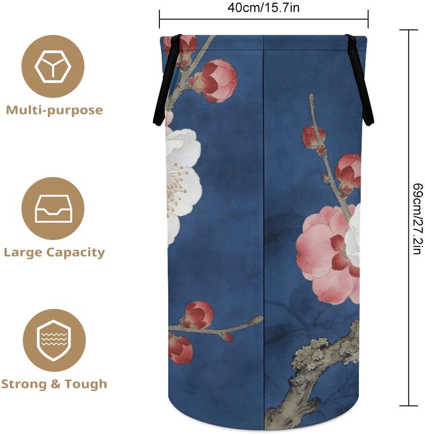 Clear Blue Spring Breeze Laundry Hamper 86L Waterproof Collapsible Clothes Basket with Double Handles Freestanding Foldable Laundry Basket Large Clothes Hamper for Bathroom