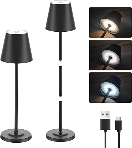 Miniatura 1 de Lámpara de mesa LED inalámbrica recargable, 3 alturas ajustables, lámpara de batería de 5500 mAh, lámpara táctil de atenuación de 3 colores, lámpara