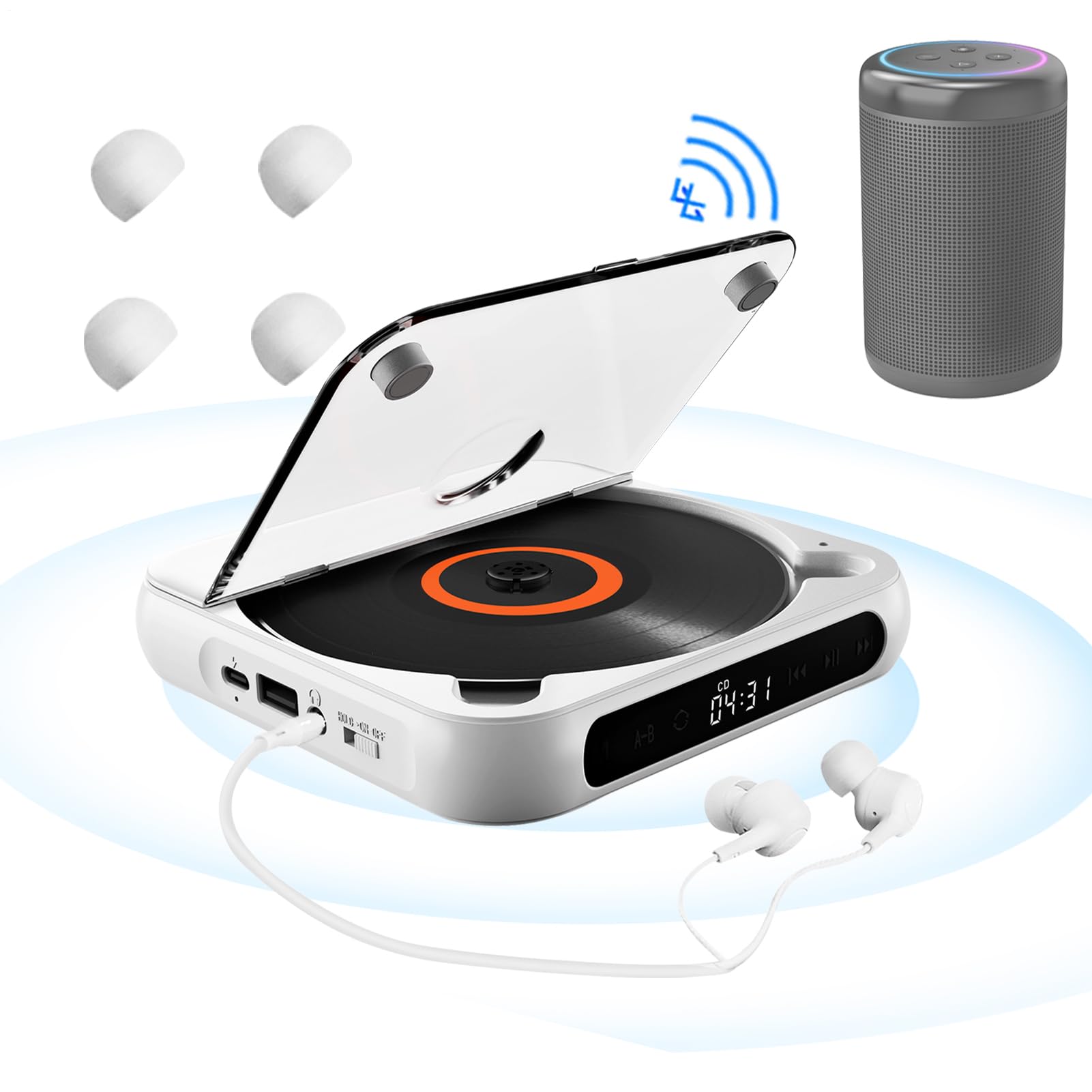 portatile -X - Cuffie 5.3 Discman, lettori personali con funzione | anti-salto, batteria ricaricabile da 2000 mAh | di compact disc per viaggi, casa, apprendimento delle lingue, min