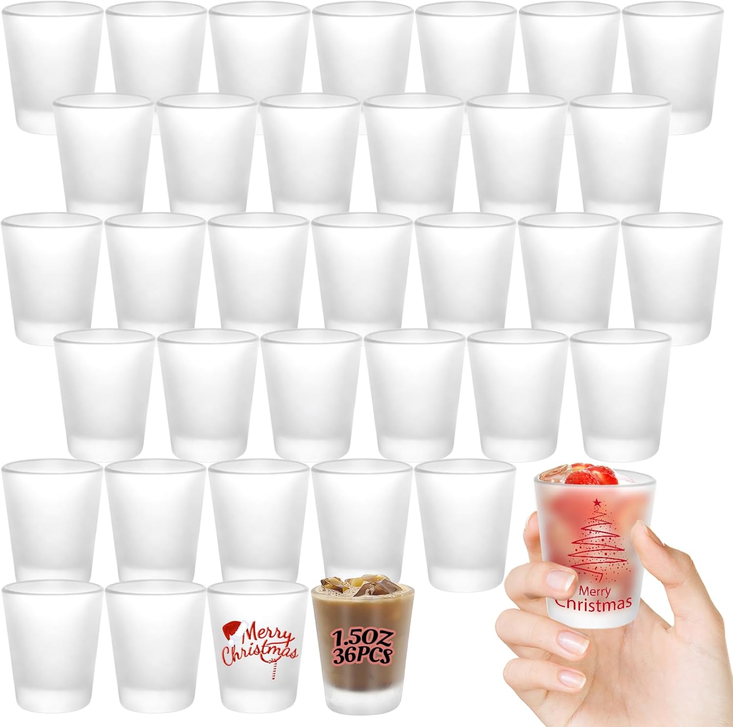 YOUKE OLA 36 Pack Sublimation Shot Glasses Cups with Heavy Base Sublimation Blanks Cute Shot Glass Tumbler Bulk for Heat Press, Personalized Gift, Wedding, Party, Frosted 1.5oz