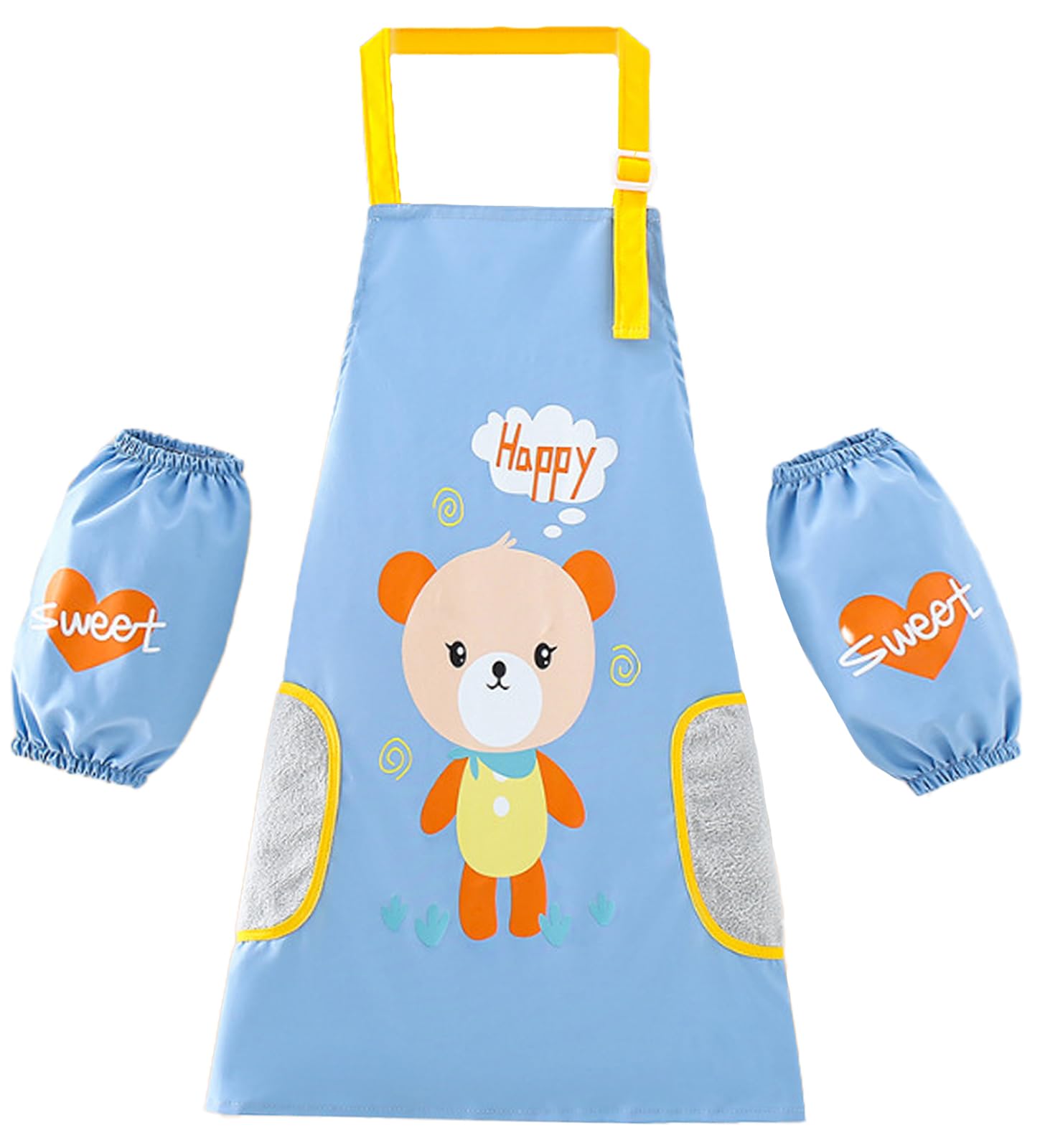 LIMHOO 2-in-1 Kinder Malschürzen Set Wasserdichte Graffiti-Schürze für Kinder mit abwischbaren Coral-Fleece-Einsätzen