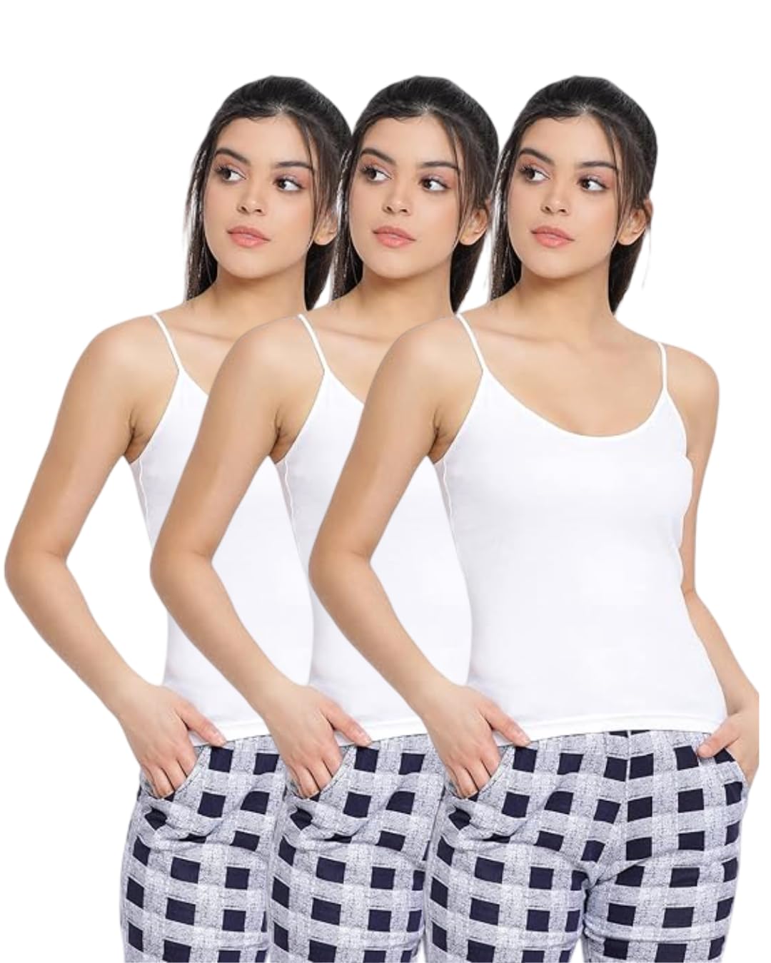 vk mart Women Cotton Camisole Pack of 3 Spaghetti Strap Sleeveless Innerwear Tank Top Soft Stretch Slim Fit Slip-picture-39