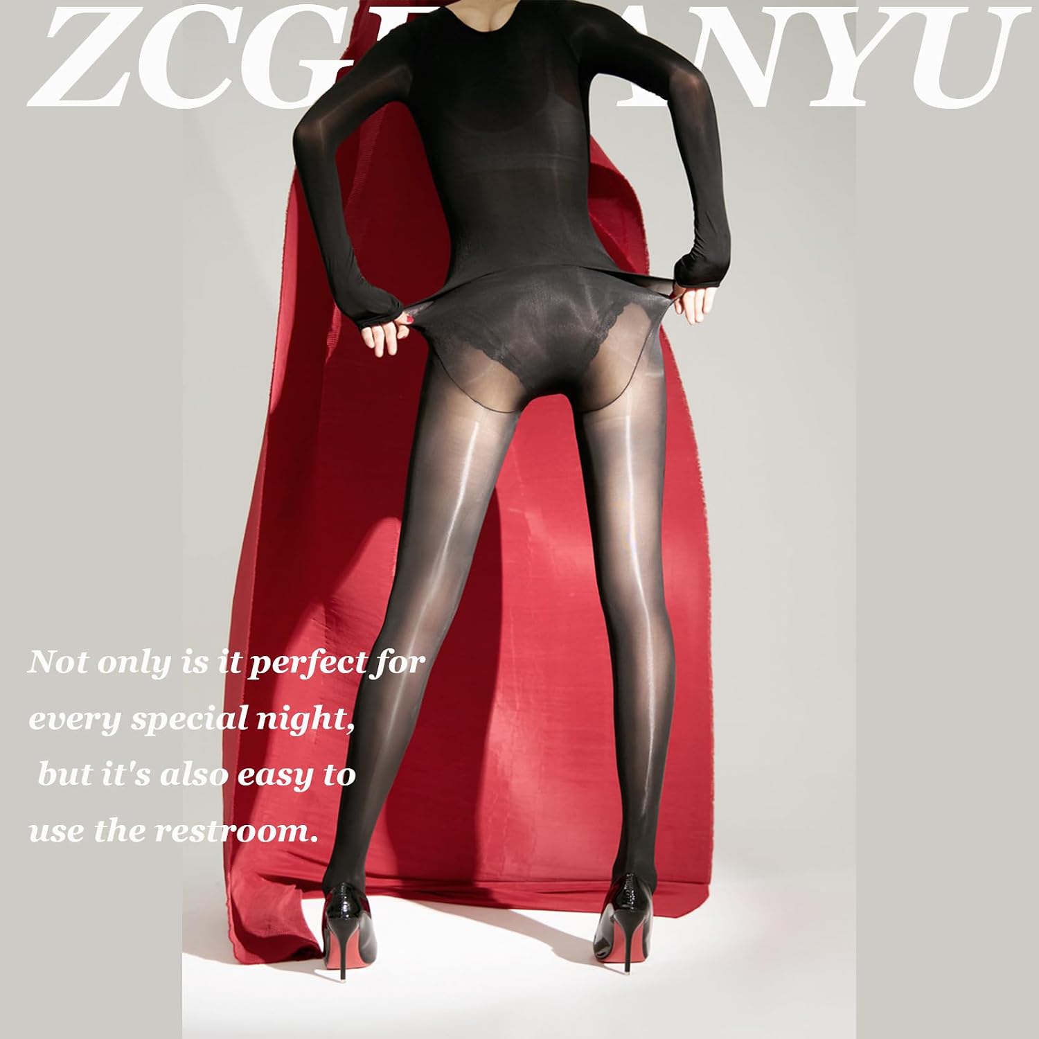 Women's Bodystocking Oil Shiny Glossy Body Stockings Nylon Full Bodysuit Catsuit Long Sleeved Sexy Tights Pantyhose