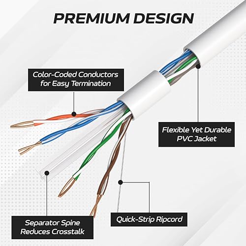 Miniatura 3 de Cables Direct Online Cable CAT6 1000ft Pull Box Solid Ethernet LAN UTP Cable 23AWG 550Mhz RJ45 Red CCA cobre revestido de aluminio a granel (blanco)