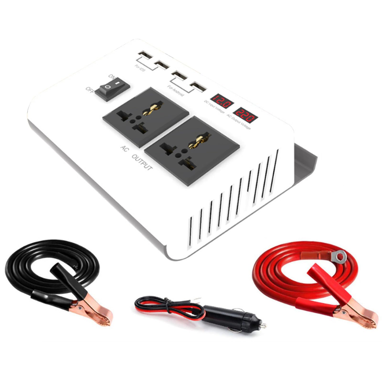 KRYANFEN Car Inverter Car Power Inverter 300W Rated 4000W Peak 12V DC to 220V AC Voltage Transformer with 4 USB Ports 2 AC Outlets for Family Road Trip Travel 12V-110V
