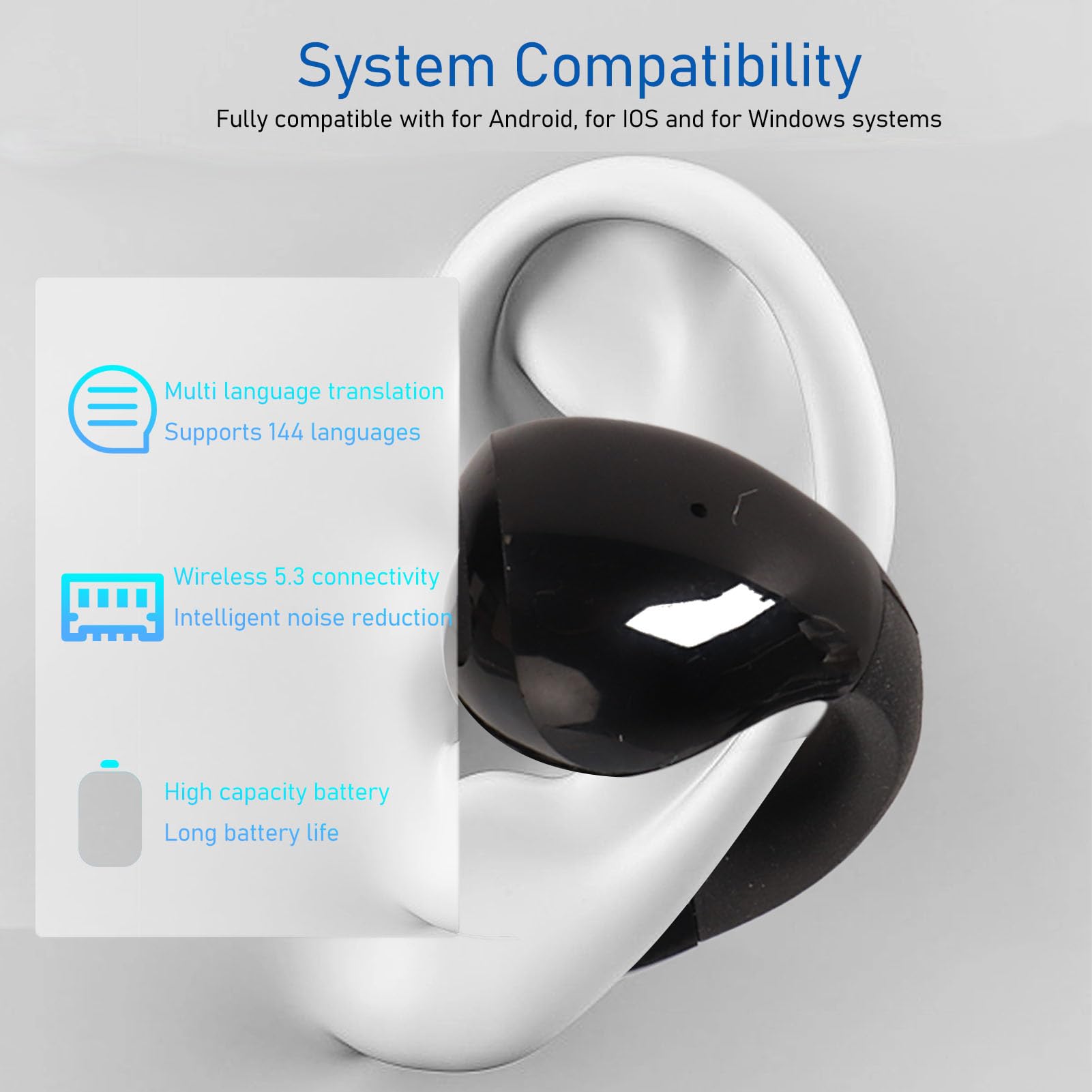 Bone Conduction Language Translator Earbuds, 144 Language(74 Languages & 70 Accents) Clip On Translator Headphones, Bluetooth Instant Voice Translator Earphones with APP