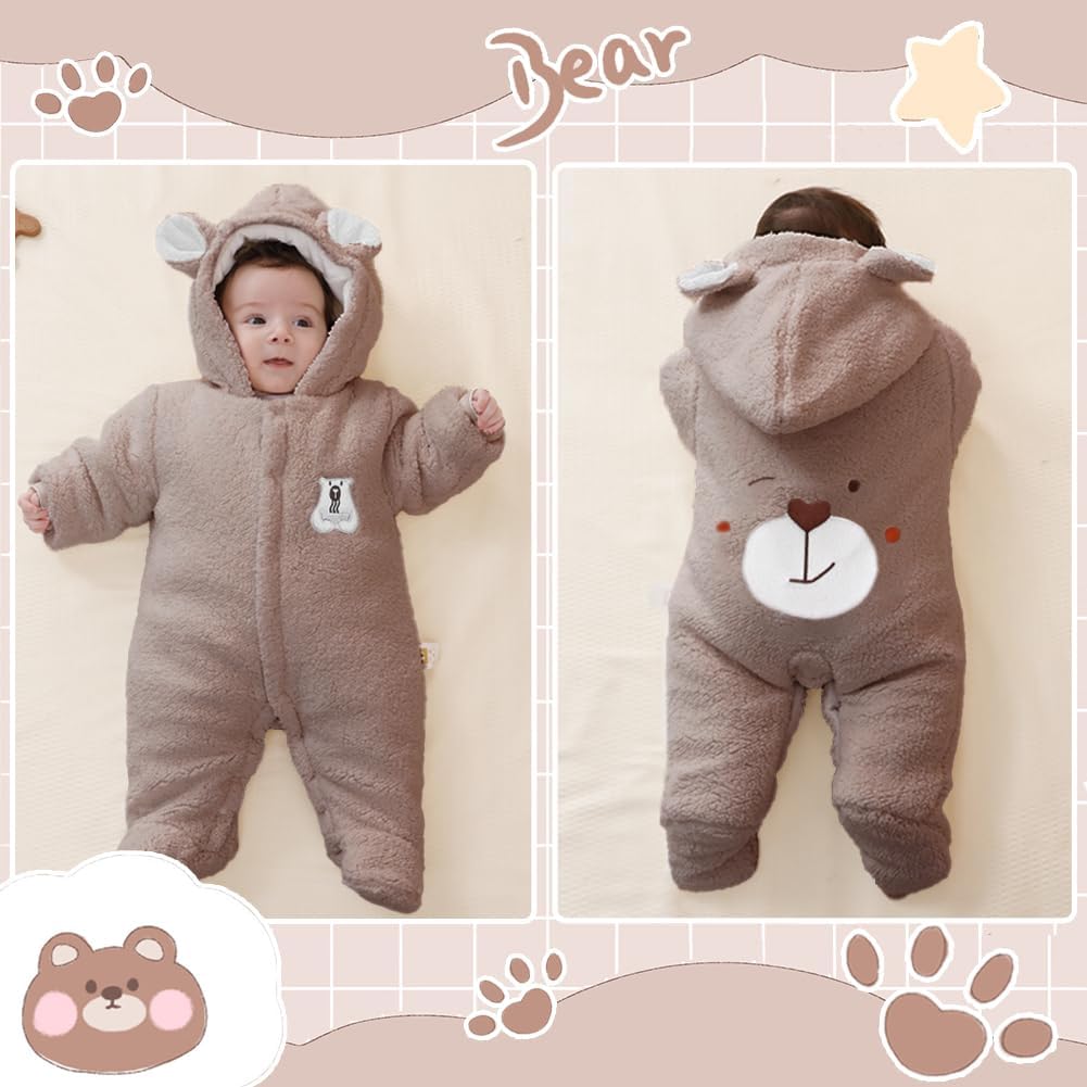 XIFAMNIY Newborn Fleece Footie Jumpsuit Hooded Warm Thicken Winter Outwear Snowsuit for Baby Girls and Boys - Image 5