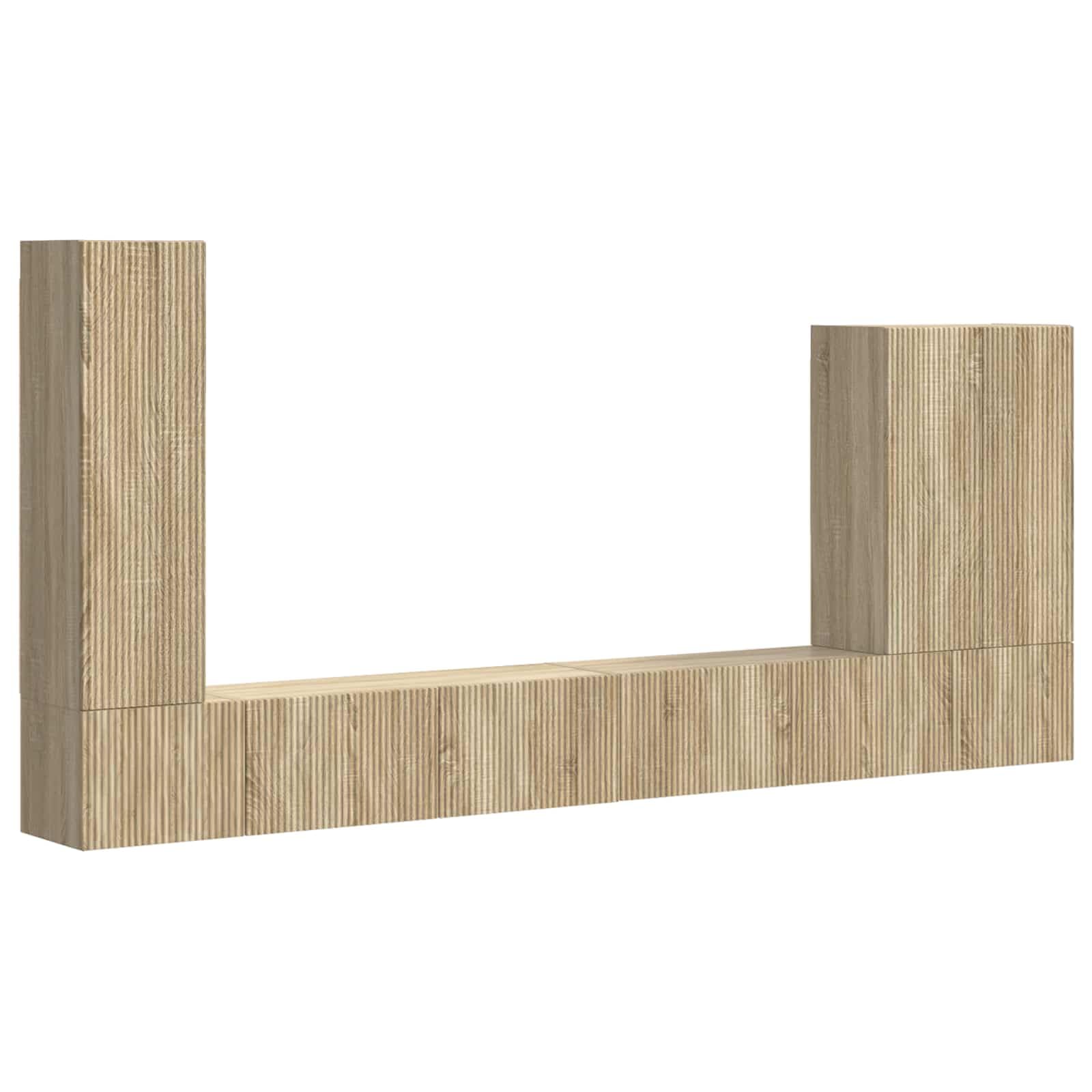 Mueble de TV montado en la pared, roble Sonoma, juego de 6 piezas, moderno mueble multimedia con espacio de almacenamiento, para sala de estar, dormitorio, 98 x 31 x 29,5 cm