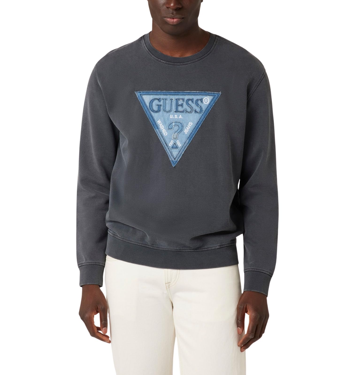 Sweat Guess Homme Eco Triangle Patch en molleton noir