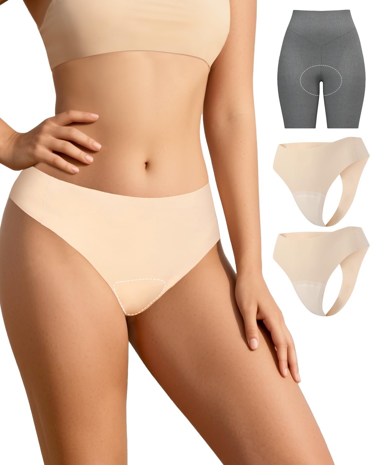 HAPUSS 2-Pack Seamless Thongs for Women Cotton Underwear No Show Panty Liners Workout G-String Thongs