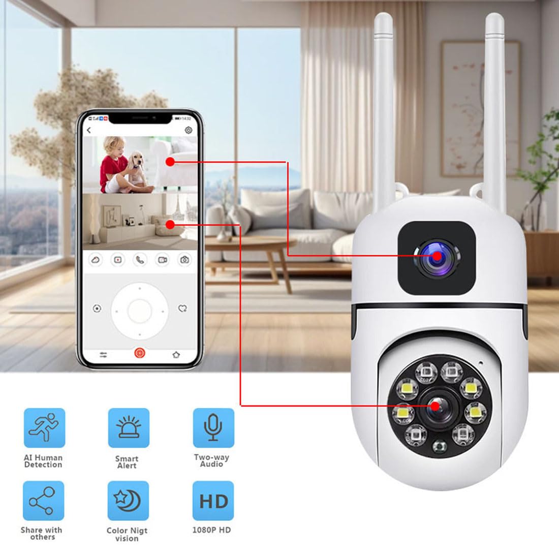 CaméRa De SéCurité à Double Objectif 4k Panoramique Et Inclinable à 360° (2.4G)
