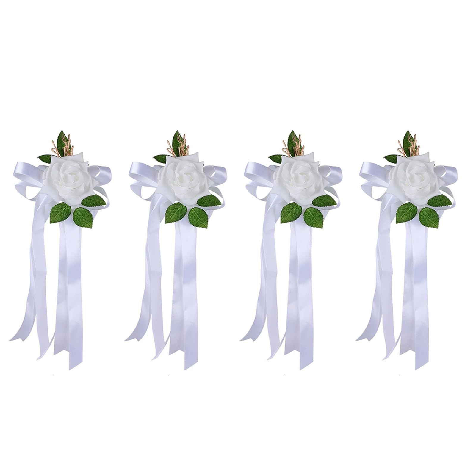 ZHANGYEZHAN 4Pcs Wedding Car Glass Floral Arrangements Artificial Silk Flower with Ribbon for Bridal Showers Party Decoration Luxury Wedding Car Floral Arrangement