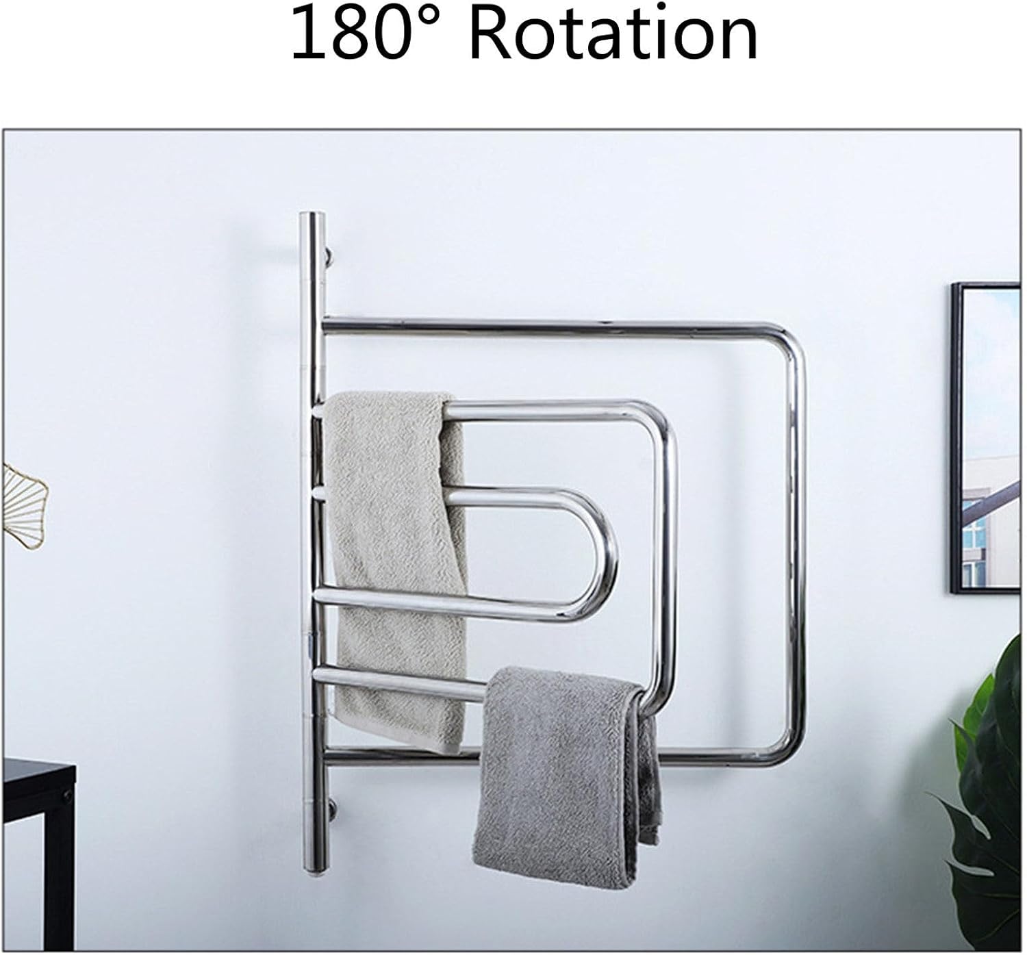 Wall Mounted Electric Towel Warmer 304 Stainless Steel Hot Towel Warmer Heated Towel Rack 180° Rotation Temperature Multi-Level Adjustments, for Bath Heated Drying Rack