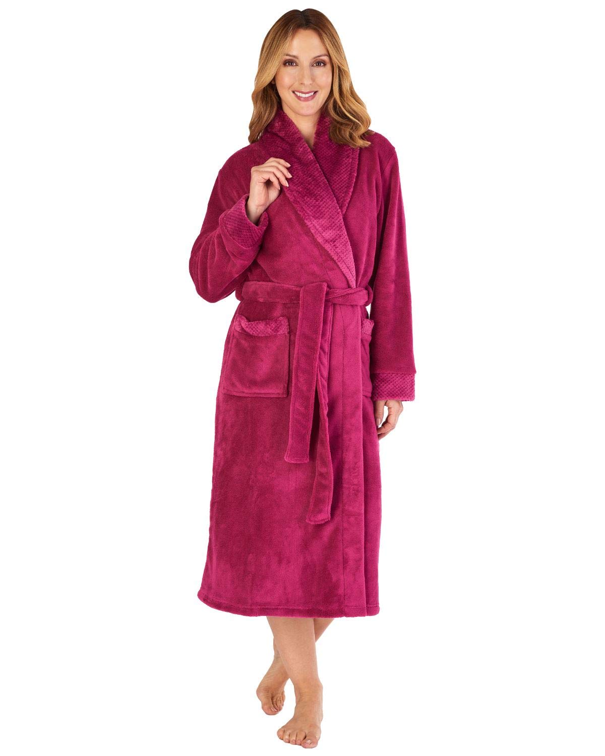 Slenderella Womens Shawl Collar Wrap Coral Fleece Dressing Gown Waffle Detail Robe XXL (Raspberry)