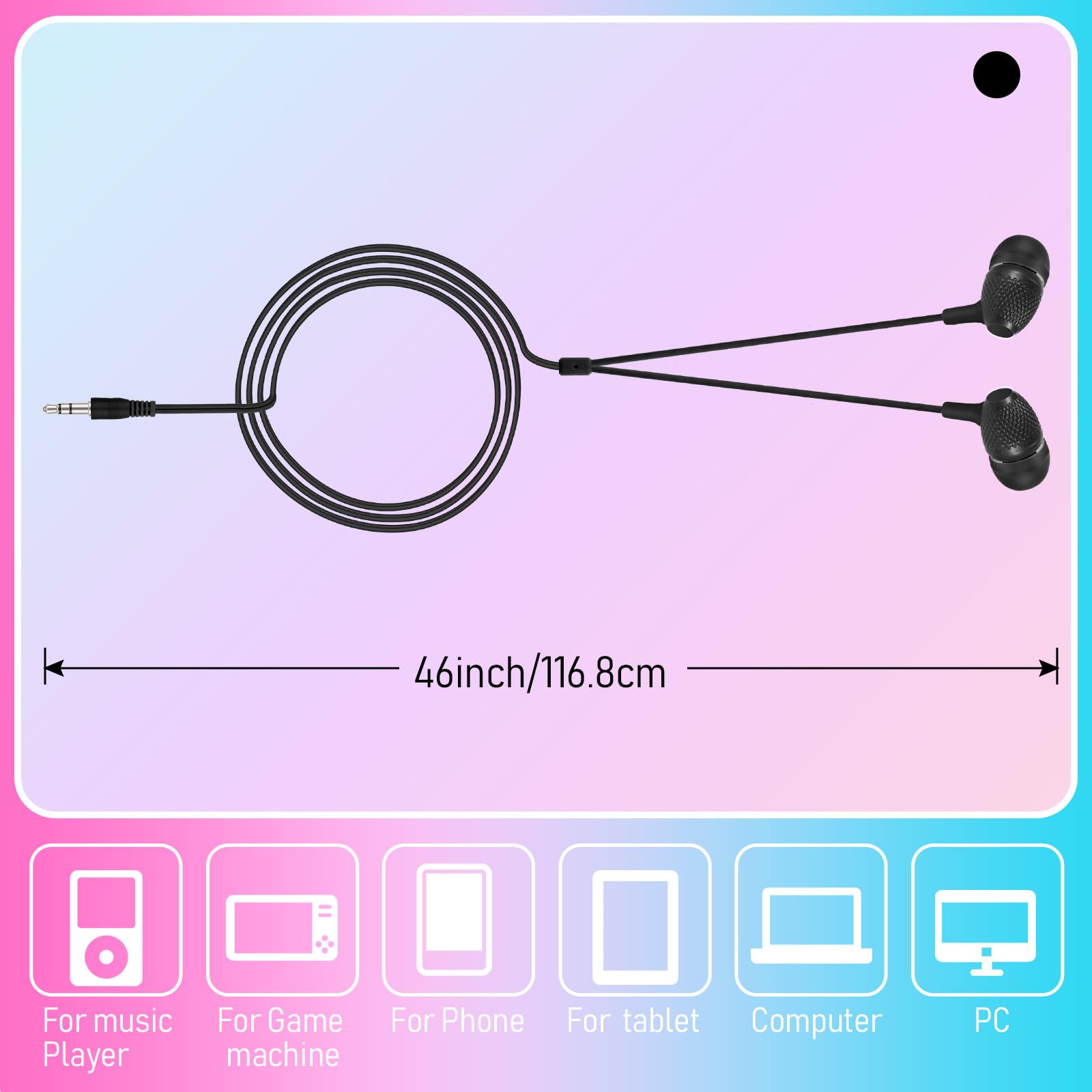 Confezione da 250 auricolari per bambini, con filo auricolare, per scuole, aule, biblioteche, bambini, studenti, regalo (nero)
