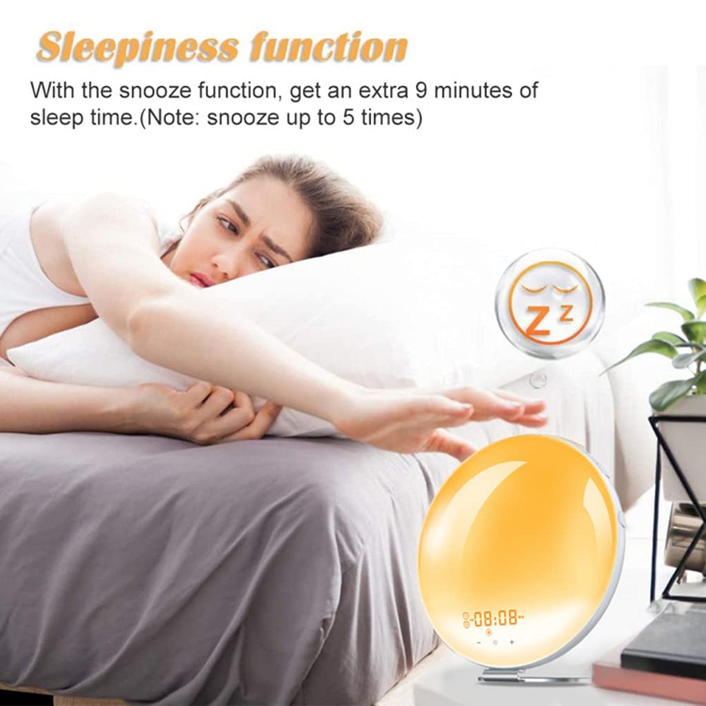 Wake Up Light Sveglia, Simulazione Alba/Tramonto, Radiosveglia Digitale, con Doppi Allarmi, Funzione Snooze, FM Radio