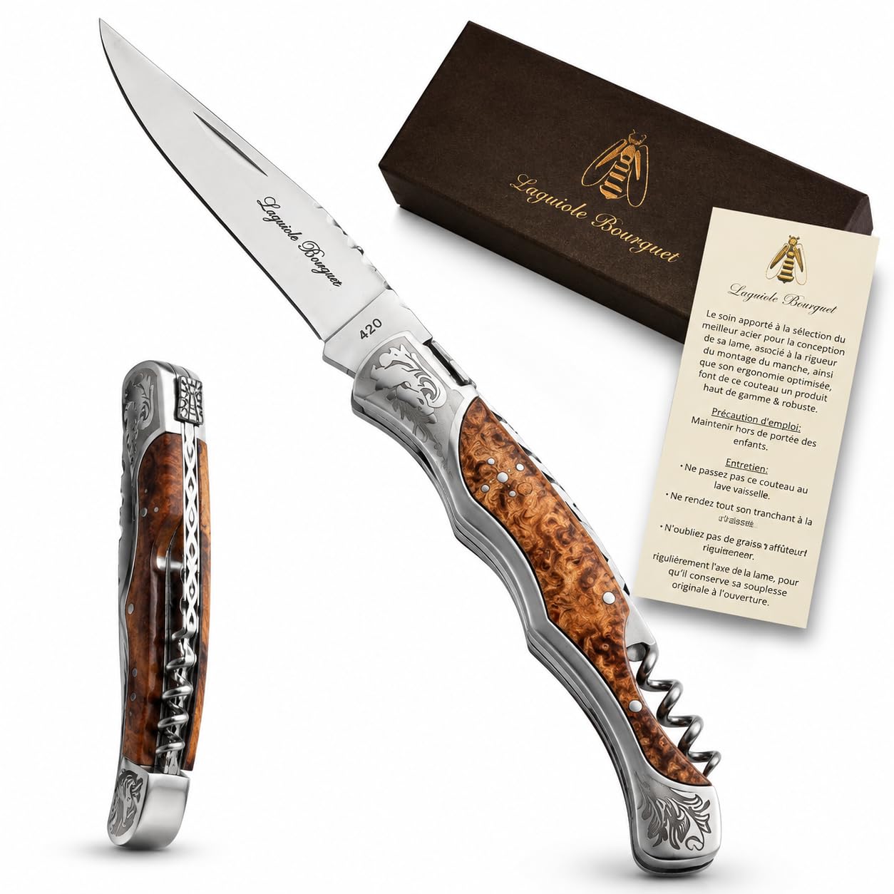 Couteau Pliant Manche en Bois – Couteau de Poche pour EDC & Outdoor