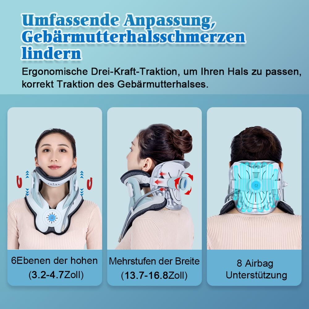Generisch Dispositivo de tracción cervical, bomba de aire con tracción de 3 potencias, 8 airbags integrados, extensión del cuello para depresión cervical y alivio de la tensión del cuello