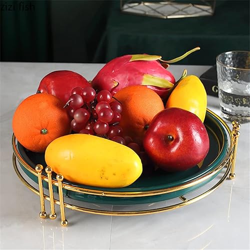 Miniatura 3 de ZHUHW - Bandejas de cerámica verde para anillos decorativos de frutas platos de alimentos plato de postre bandeja de servir platillo de té color