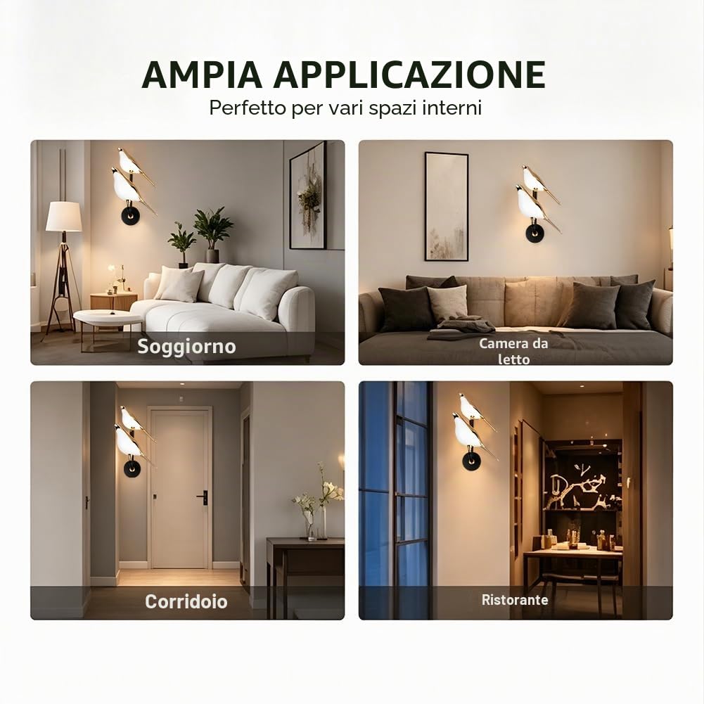 Lampada da parete Holigie Nordic Bird, luce naturale 4500K, moderna lampada da parete decorativa a LED per soggiorno e camera da letto