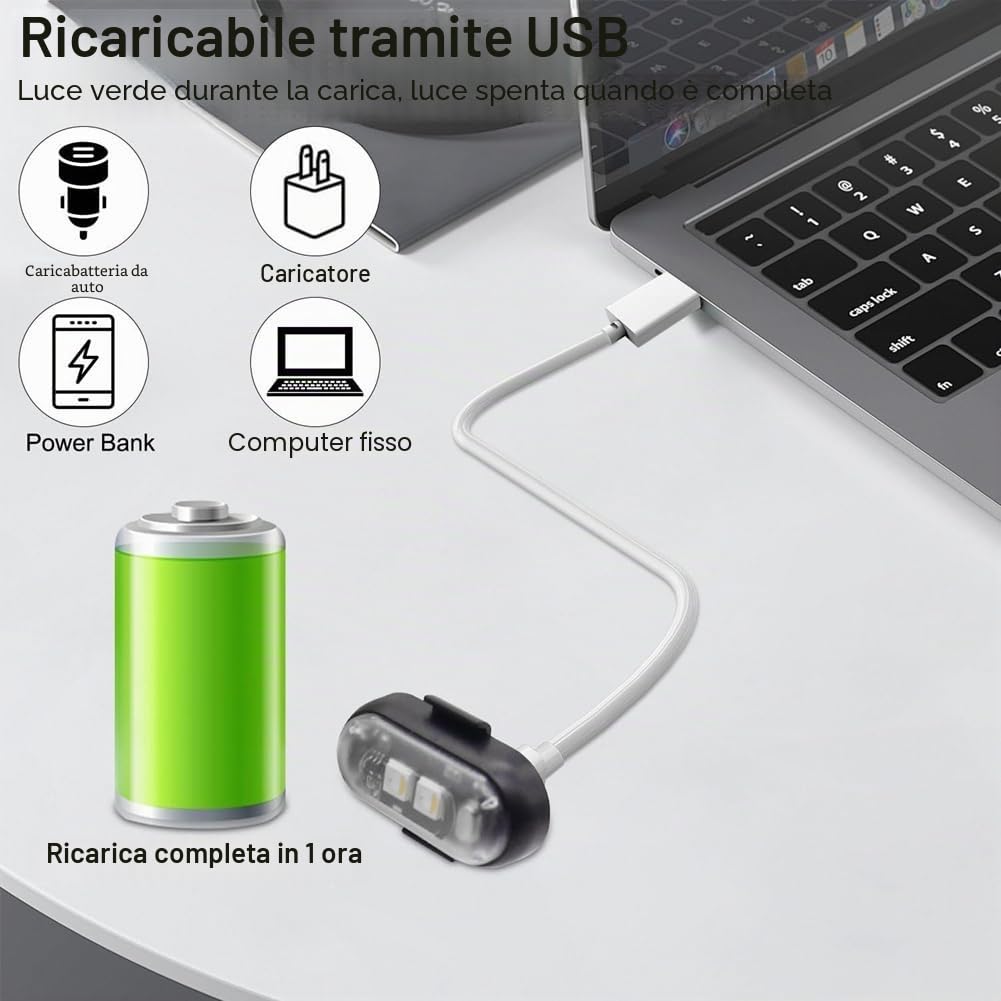 4 luci stroboscopiche a LED fili con, 8 colori USB Charing luci di emergenza impermeabili