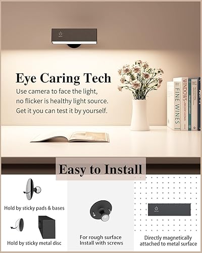 Miniatura 4 de Juego de 2 apliques de pared recargables que funcionan con pilas, lámparas de noche montadas en la pared, extraíbles con rotación de 360, luces de