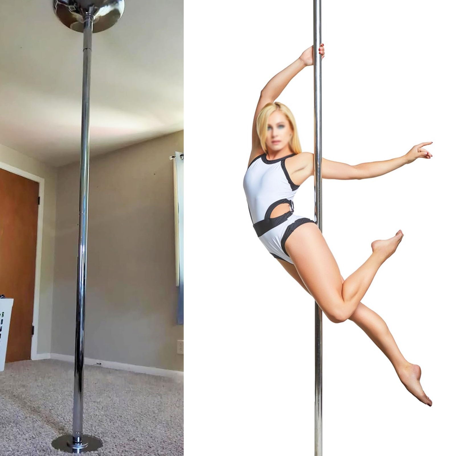 JYBNBBE Fitness Exercise Dance Pole No Ceiling Mount, Spinning Stripper Pole for Bedroom, Home Apartment Friendly Pole Dancing Pole with Extension Pole,Height 2.23-2.74m