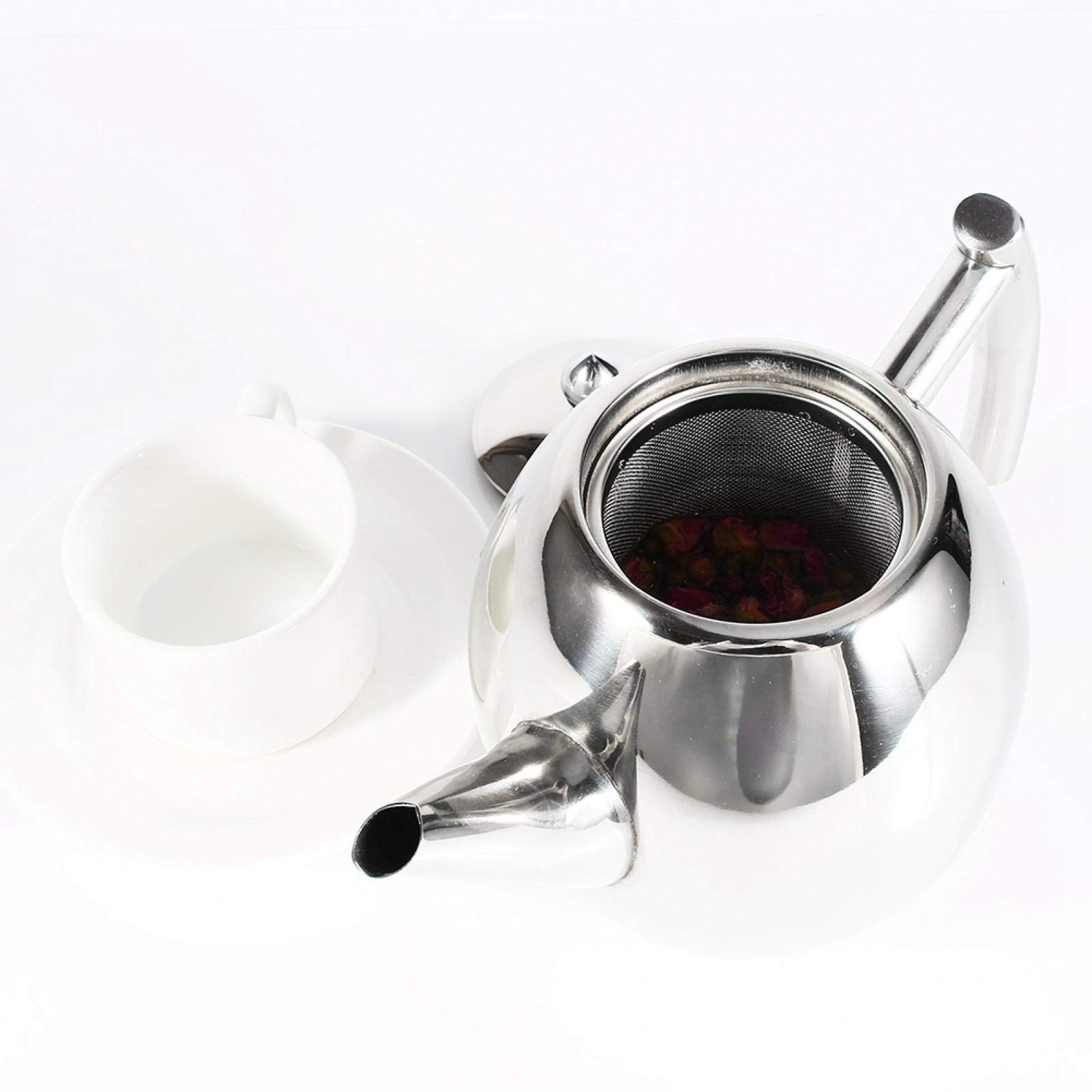 Czajnik ze stali nierdzewnej, czajnik do herbaty z zaparzaczem, dzbanki do herbaty, zaparzacze do herbaty luzem i torebki z herbatą, 1,5 l (1 l)