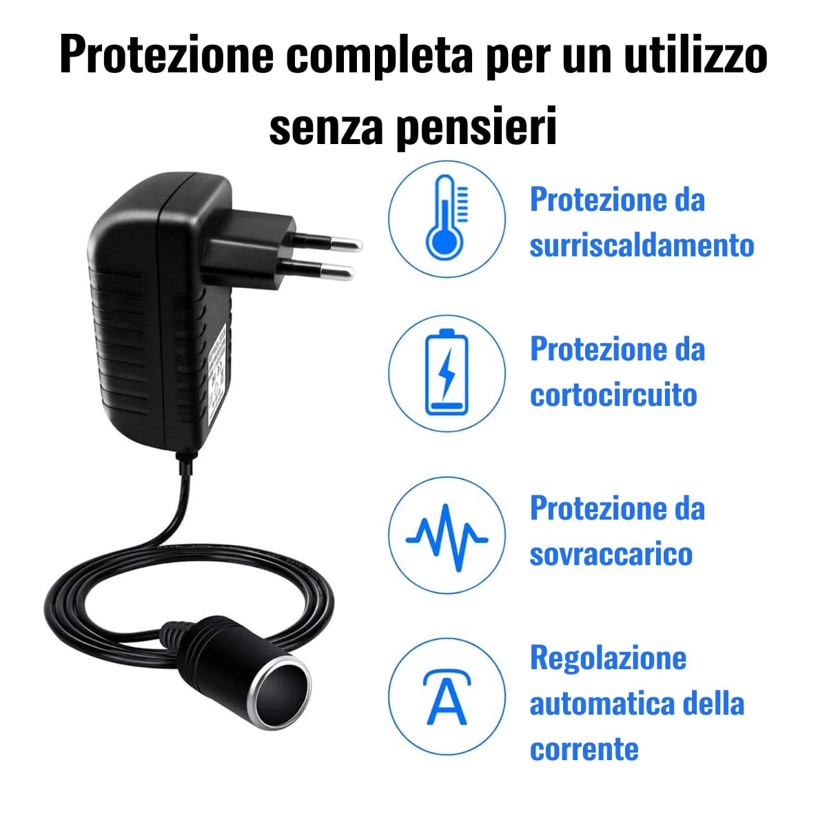 Alimentatore AC a DC Adattatore 100V - 240V a 12V Automobile Sigaretta Accendisigari Presa Corrente 12V/3A 36W Inverter di Potenza Trasformatore Convertitore per 12V Compressore/Pompa Aria per Auto