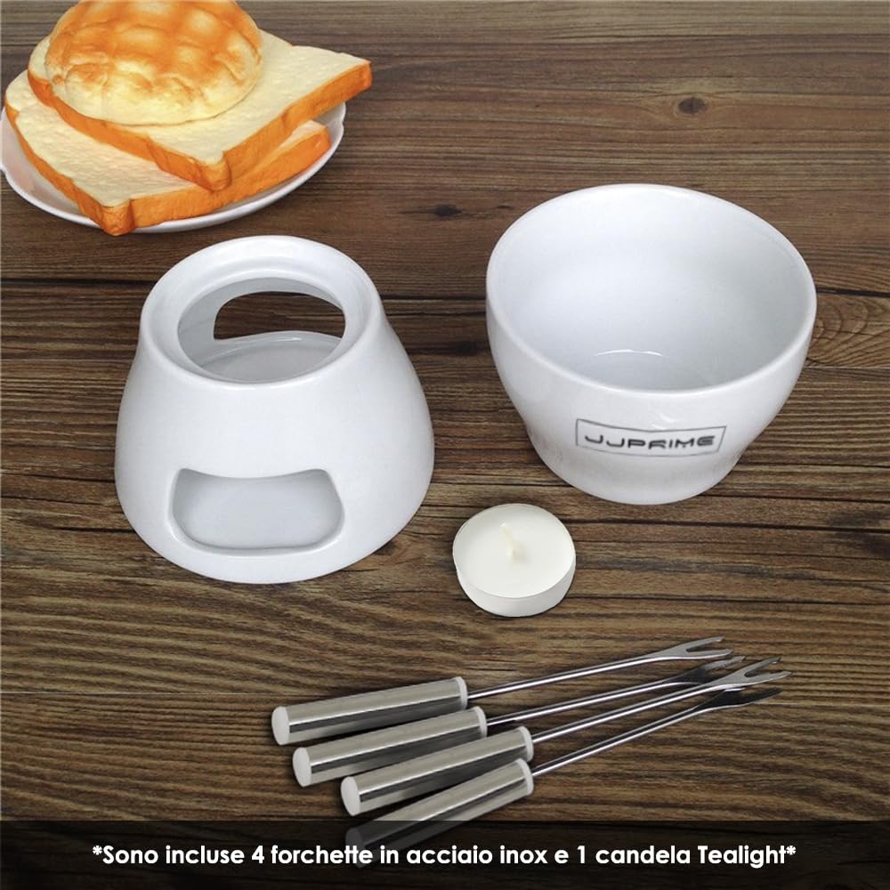 Set fonduta di Formaggio al Cioccolato con Pentola In Ceramica e Forchette In Acciaio Inox | Set Regalo per Set Fonduta Cioccolato | Set Fonduta Formaggio Adatto a Casa, Ristoranti E Caffè