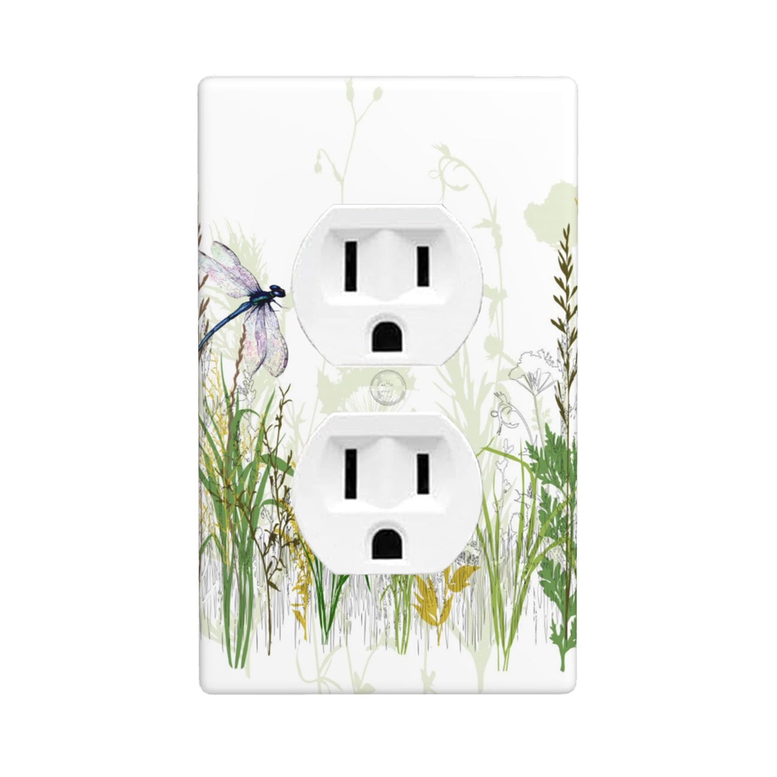 Mdulftar Wild Flower Dragonfly Duplex Receptacle Outlet Wall Plate Spring Garden Plants Outlet Covers Standard Size 1-Gang Lightswitch Cover 4.50" x