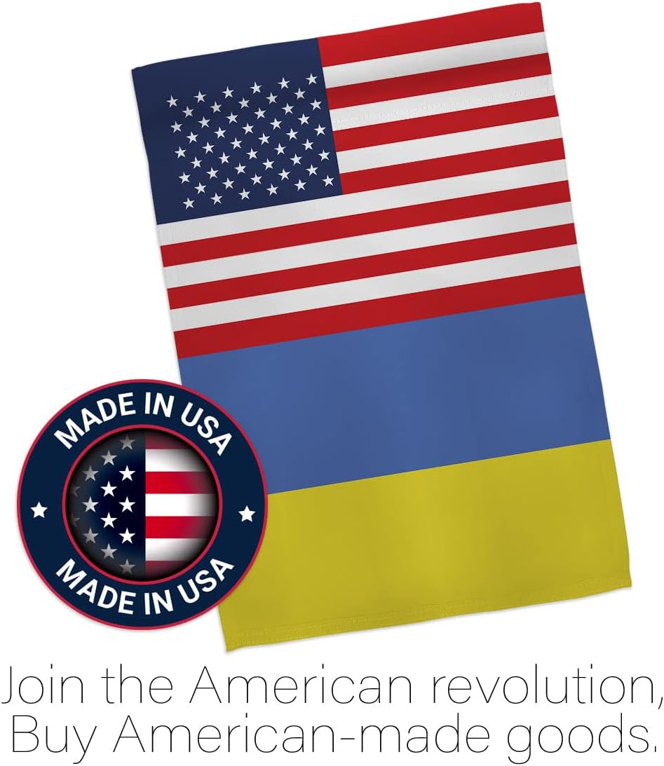 Ukraine US Friendship House Flag - Dowel Set Regional USA American Alliance World Country Particular Area - Decoration Banner Small Garden Yard Gift Double-Sided Made in 28 X 40