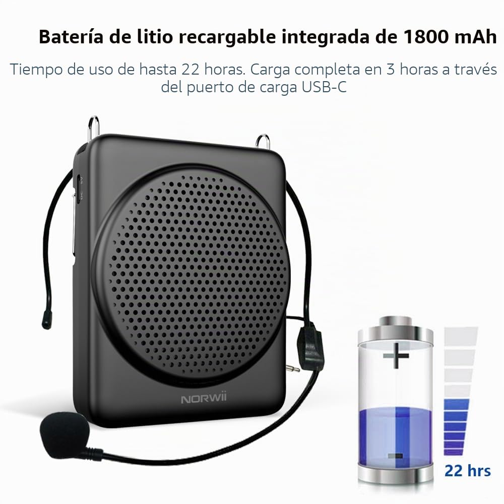 Norwii S368 Super-Mini Amplificador de Voz portátil con micrófono de Diadema y Cintura, Diseño Ligero y Compacto, micrófono Personal para Profesores, guías turísticos, amplificadores de Potencia PA