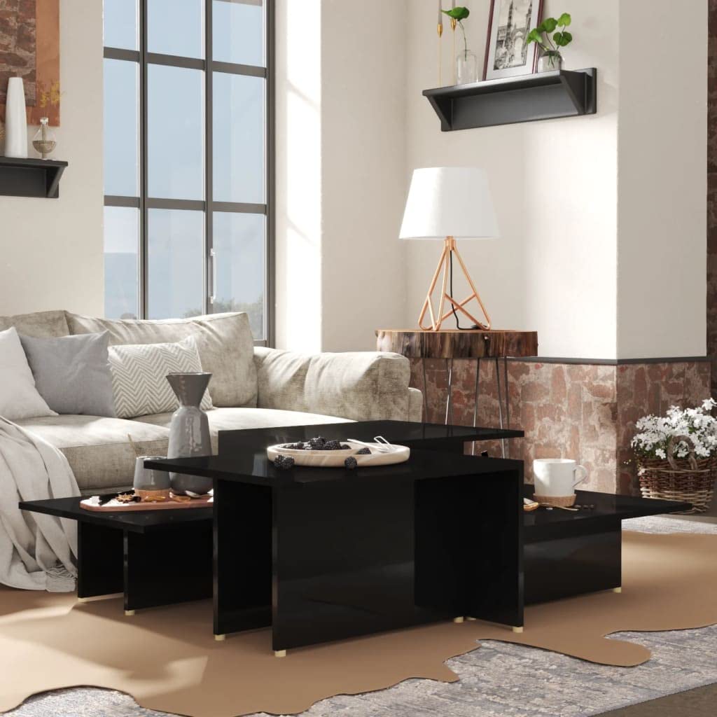 Table basse en bois noir laqué d'appoint salon meuble rangement 111,5 cm