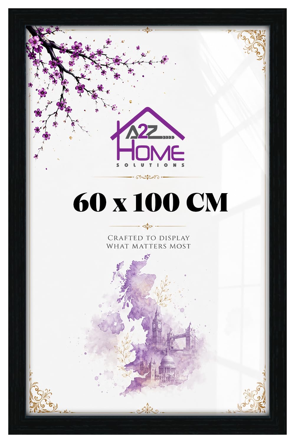 A2z Home Solutions Black Extra Large Modern 60X100 Cm Poster Frame – Sleek Rectangle Finish, Solid Mdf Shatter-Resistant Perxpex, Horizontal/Vertical Display For Posters, Prints & Artwork-(Black)