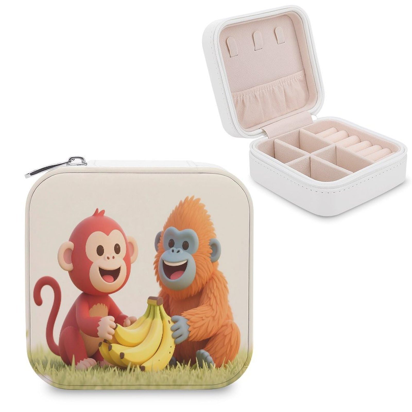 VstaDank Red Monkey Orangutan Banana Jewelry Box for Women Jewelry Organizer Storage Case with Zipper Mini Travel Jewelry Case Cute Trinket Organizer Leather Portable Jewelry Storage Box