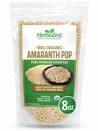 HerbaZest Amaranth Pop Organic - Nuevo paquete más grande de 8 onzas - Vegano, sin gluten y certificado por USDA - Saludable y listo para usar -