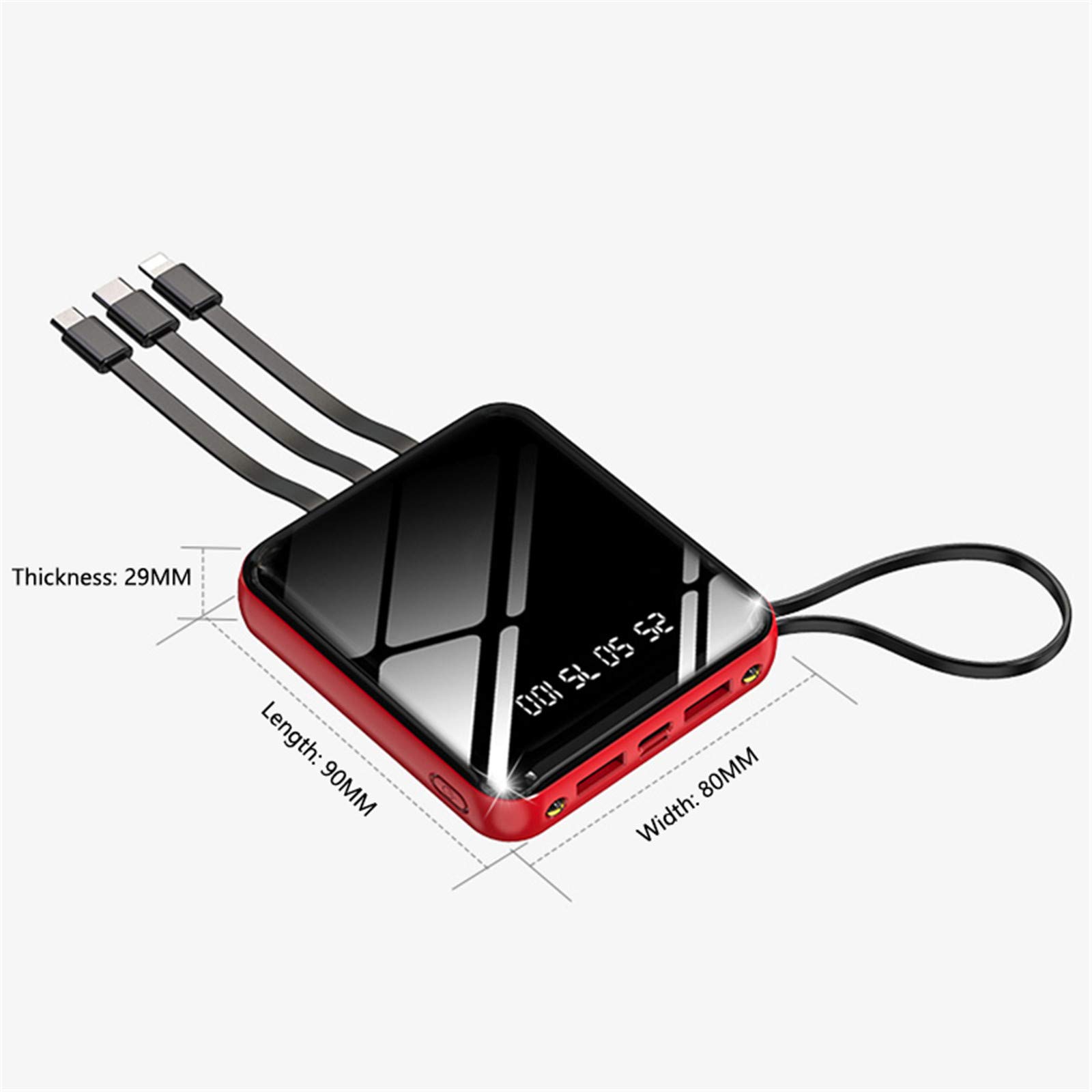 Mini Power Bank, 20000Mah Specchio Schermo LED Display Poverbank Caricabatteria Esterna Portatile Powerbank,Rosso
