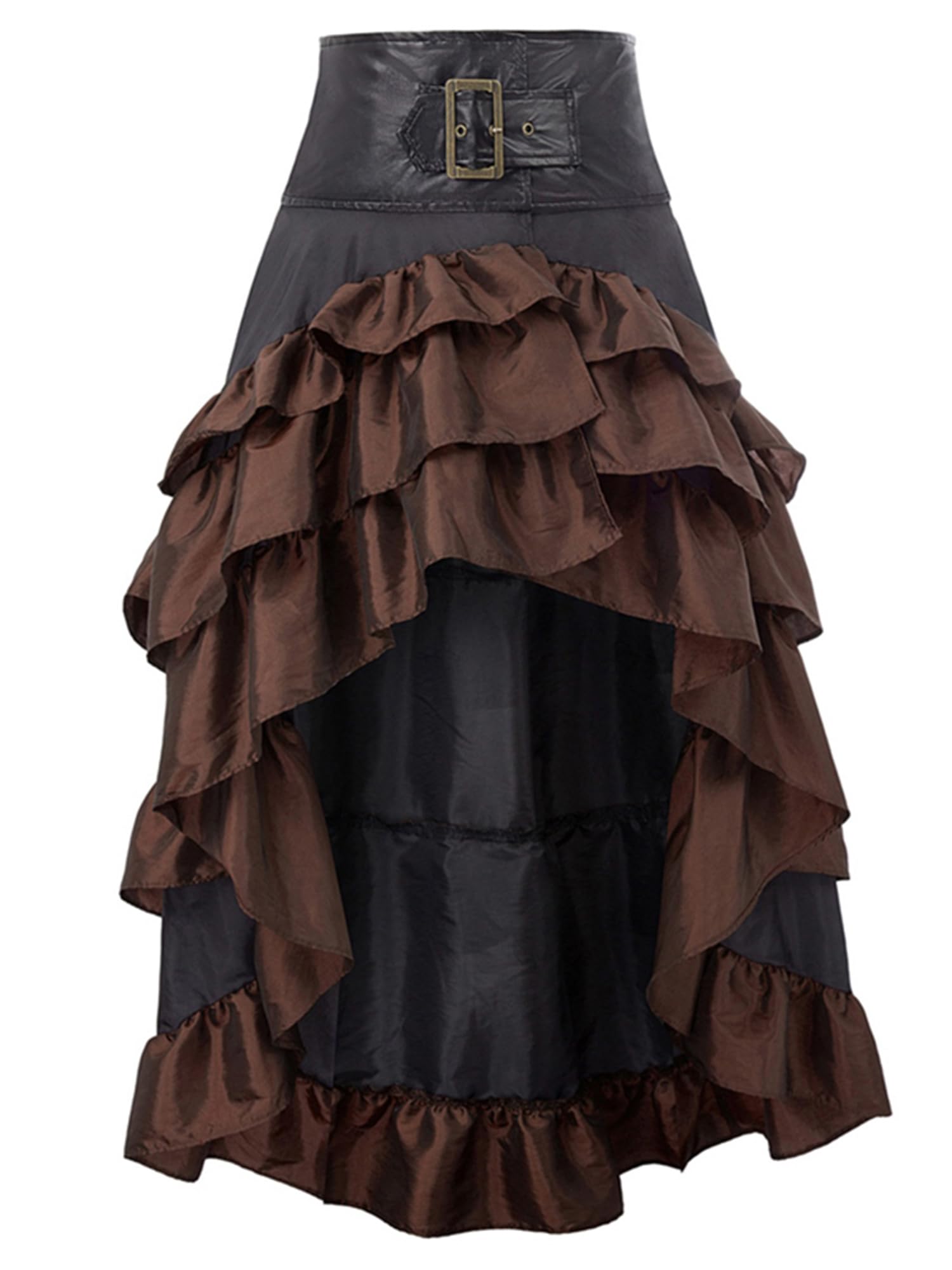 Anuedgis Women's Gothic Steampunk Skirt Medieval Renaissance Asymmetrical High Low Ruffle Skirt Carnival Party Pirate Costume (A-Brown, 2XL)