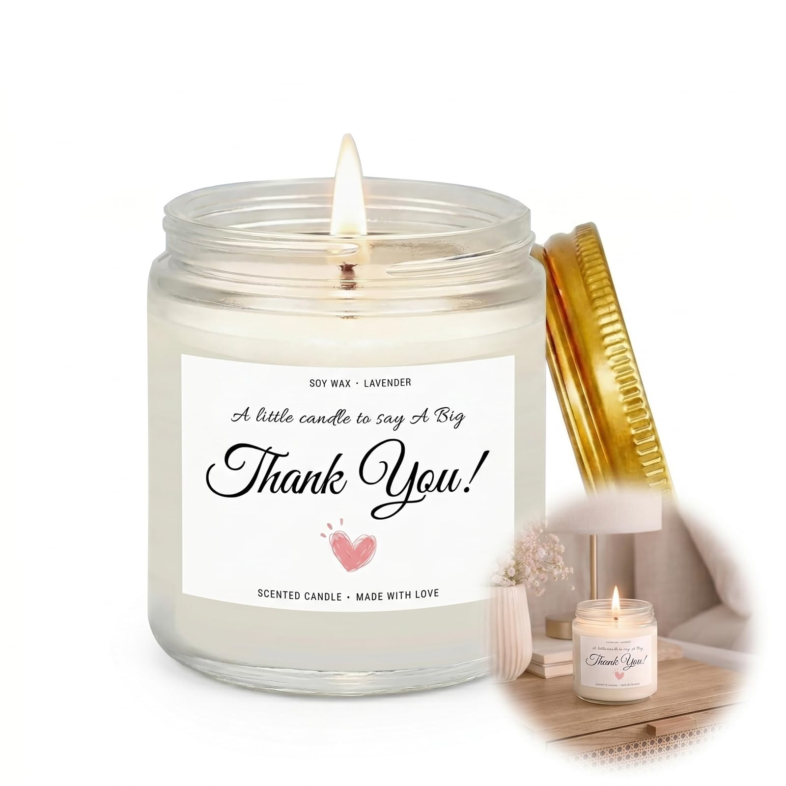 Lavender Scented Soy Wax Candle in Clear Glass Jar with Gold Lid for Calming Home Fragrance - Natural Cotton Wick Aromatherapy Candle Ideal As Bridal Shower Gift Wedding Gift for Bride Friends Women