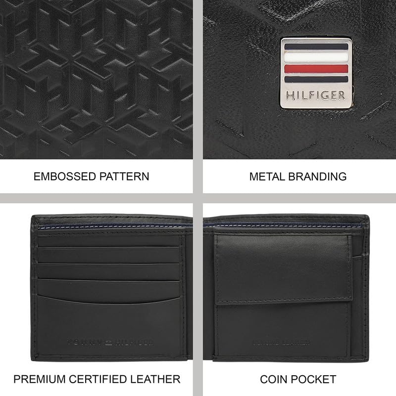 Image of Tommy Hilfiger Men's Wallet Elgon - Black | Embossed Leather | Global Coin Pocket | Stylish Purse for Men