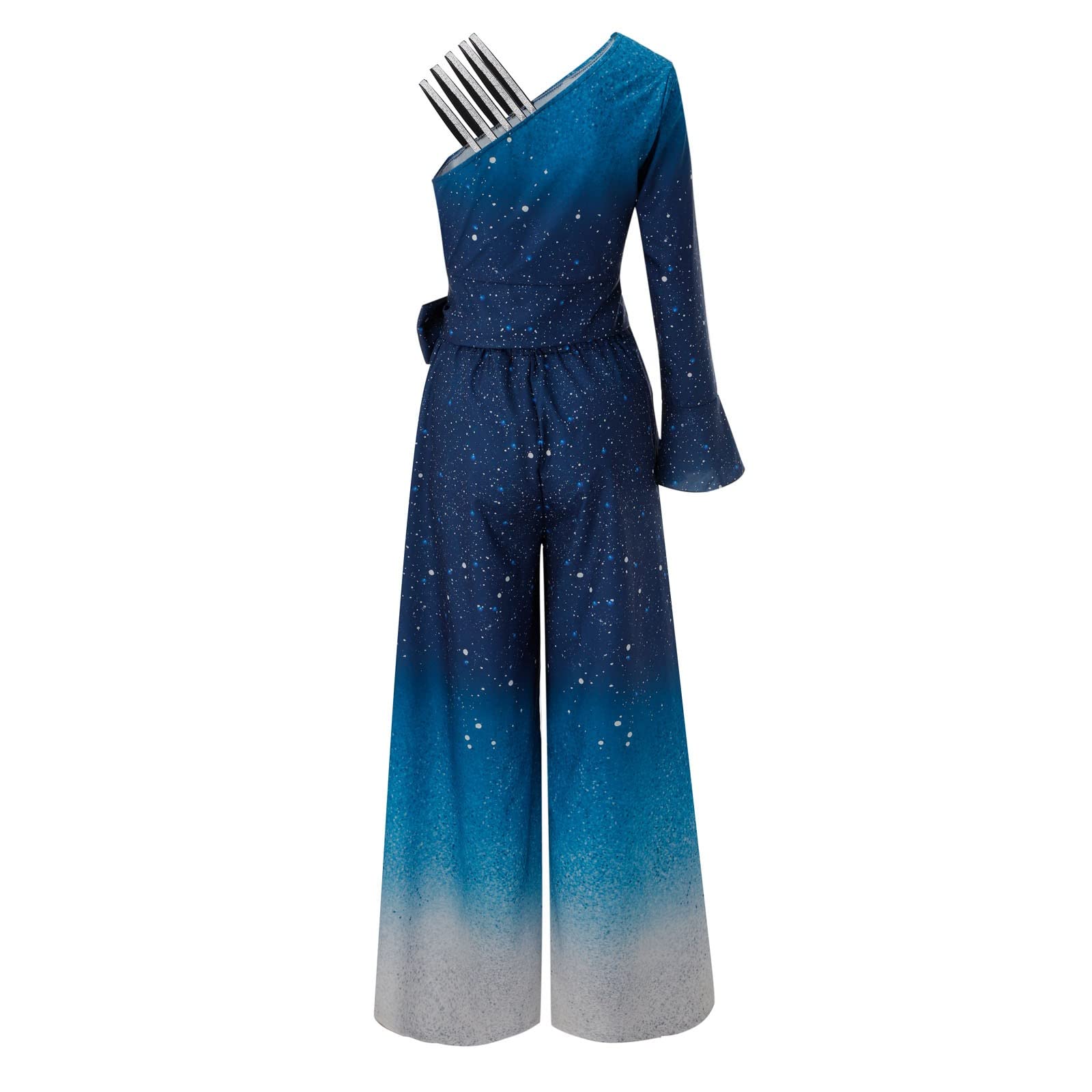 Mono con purpurina para mujer, de verano, largo, multicolor, con un hombro, dos colores, sexy, hombros descubiertos, una pieza, piernas anchas, elegante, traje de pantalón de cintura alta