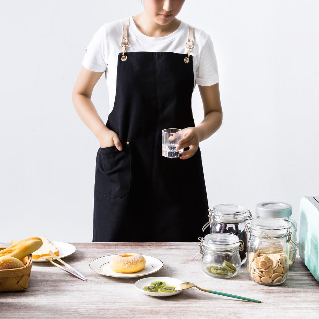 Jeanerlor Double sided Cotton Canvas Apron with Pocket Cross-Back Straps