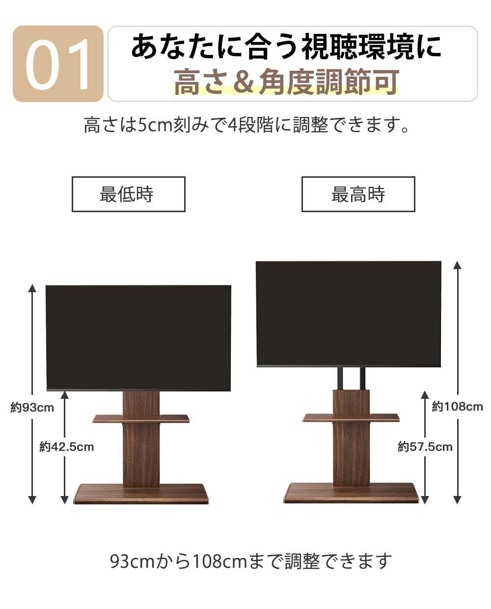 Perlegear テレビスタンド 壁寄せ ハイタイプ 32~70インチ対応