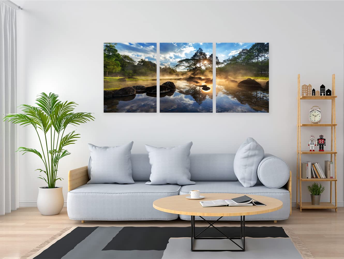 VERRE ART Wood Framed Canvas - Wall Decor for Living Room, Bedroom, Office, Hotels, Drawing Room (46in X 27in) - Chae Son Hot Spring Park Sunrise